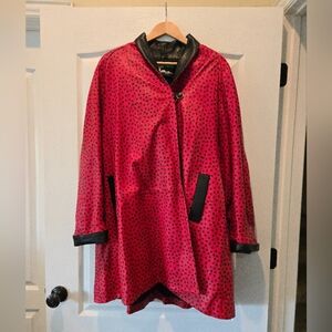 VINTAGE David Green Alaska Leather Red Polka Dot Coat L (Near Perfect Condition)